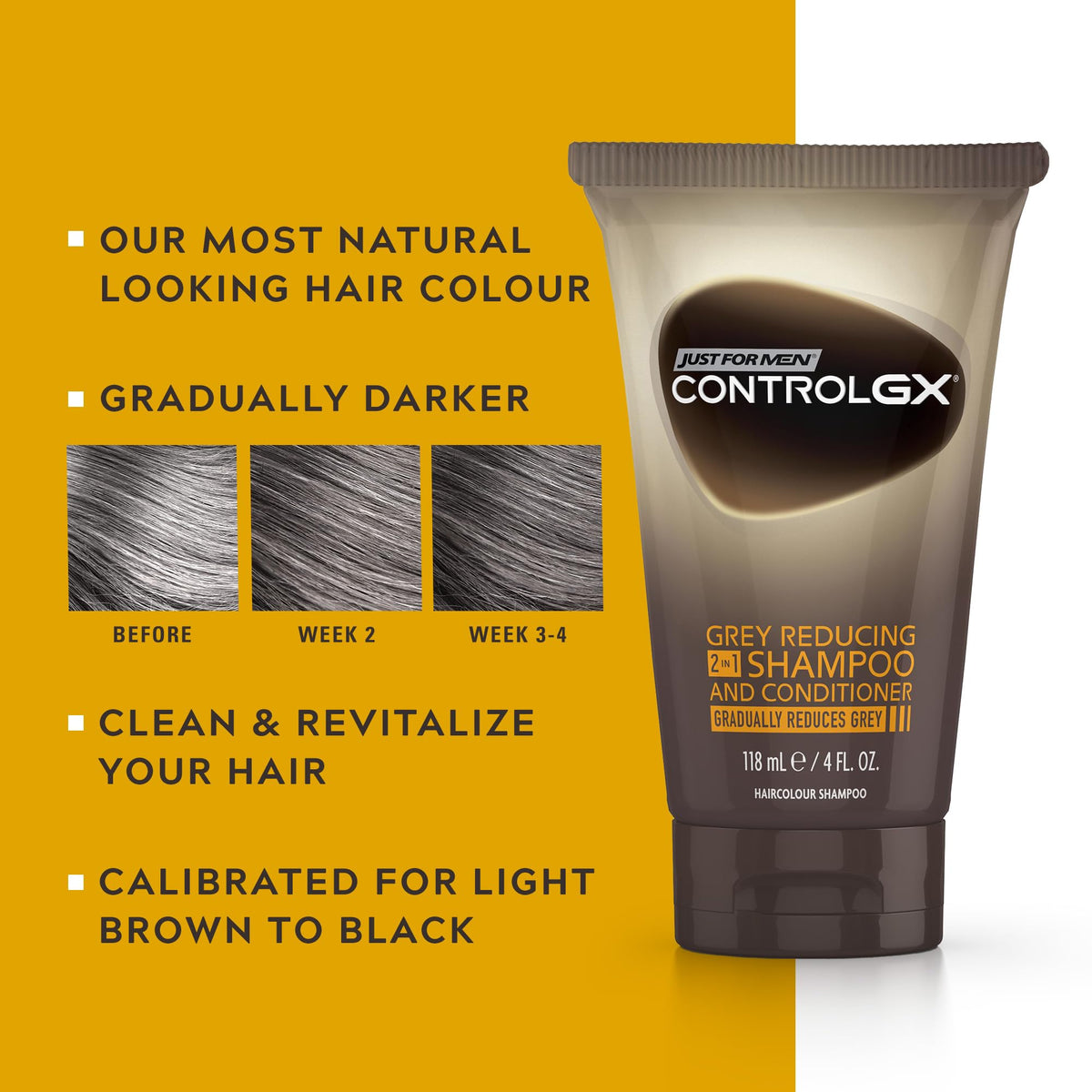 Just For Men Control GX Grey Reducing 2-in-1 Shampoo & Conditioner - 118ml Hair Colour Treatment - Damaged Box