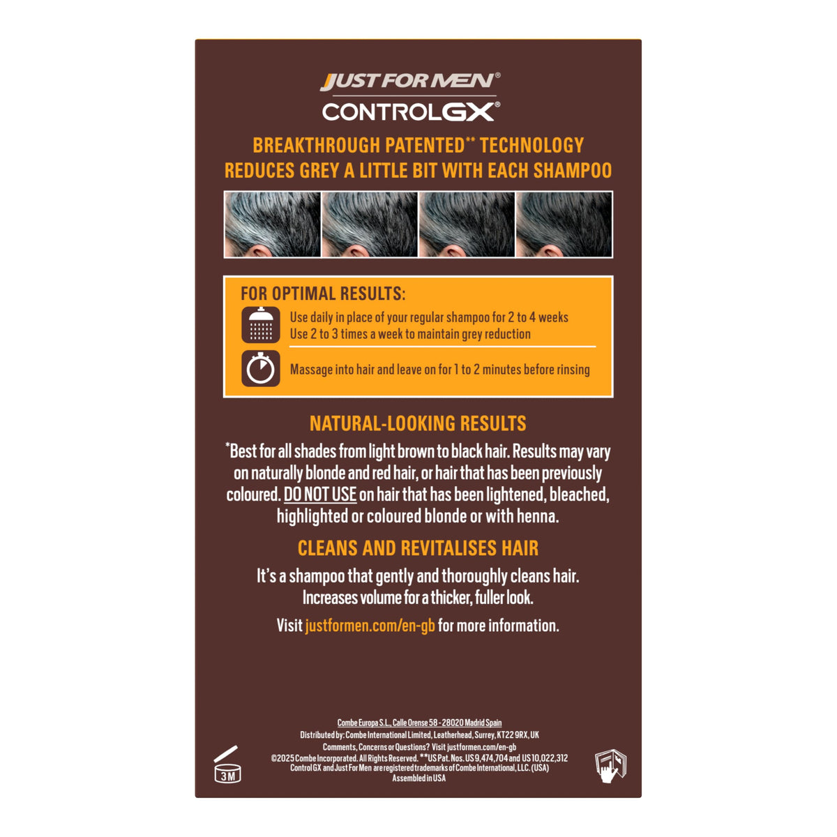 Just For Men Control GX Grey Reducing 2-in-1 Shampoo & Conditioner - 118ml Hair Colour Treatment - Damaged Box