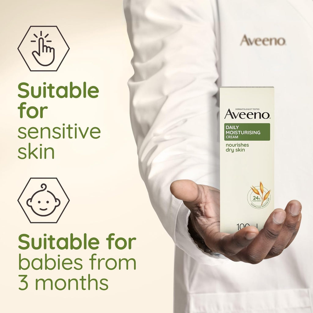 Aveeno Moisturising Cream for Dry Sensitive Skin - 100ml Single Pack - Daily Body Face Lotion - Damaged Box