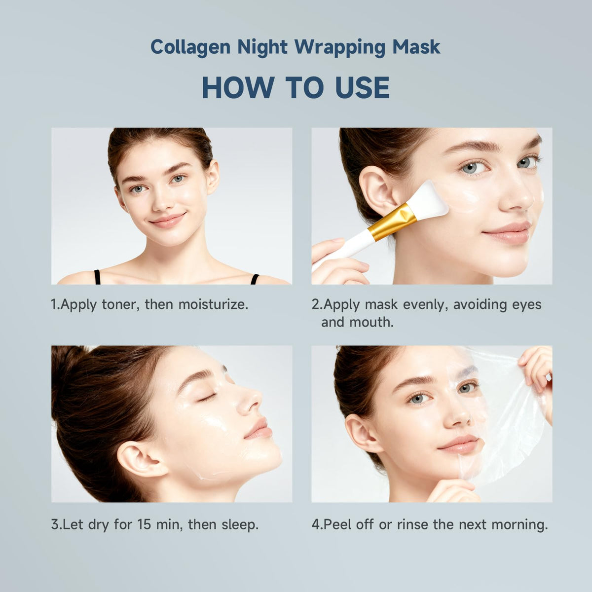 Bagavs Collagen Night Wrapping Mask - Overnight Peel-Off Face Mask - 75ml with Brush - Reduces Fine Lines & Hydrates Skin - Damaged Box
