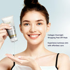 Bagavs Collagen Night Wrapping Mask - Overnight Peel-Off Face Mask - 75ml with Brush - Reduces Fine Lines & Hydrates Skin - Damaged Box