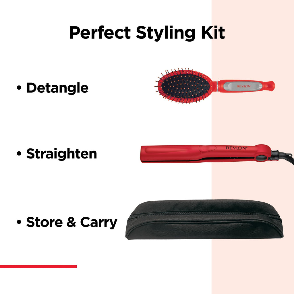REVLON Ultra Straight & Smooth Styler Set - 200°C Ceramic Plates - Hair Straightener Gift Set with Brush Pouch RVST2176GP - Very Good