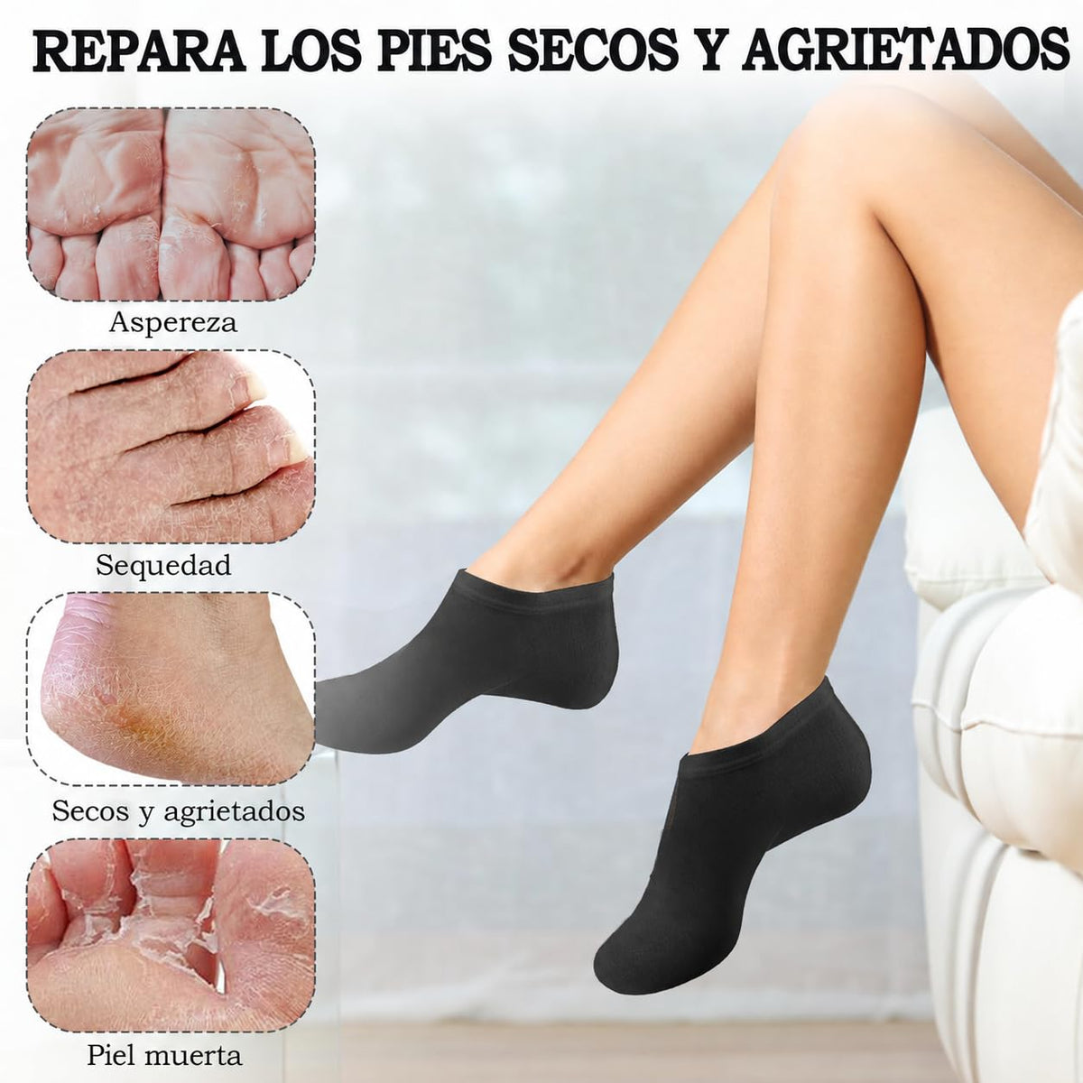Scettar Moisturizing Spa Socks - 7 Pairs Cotton Overnight for Dry Cracked Feet - Thin Moisture Enhancing Black Foot Socks - New