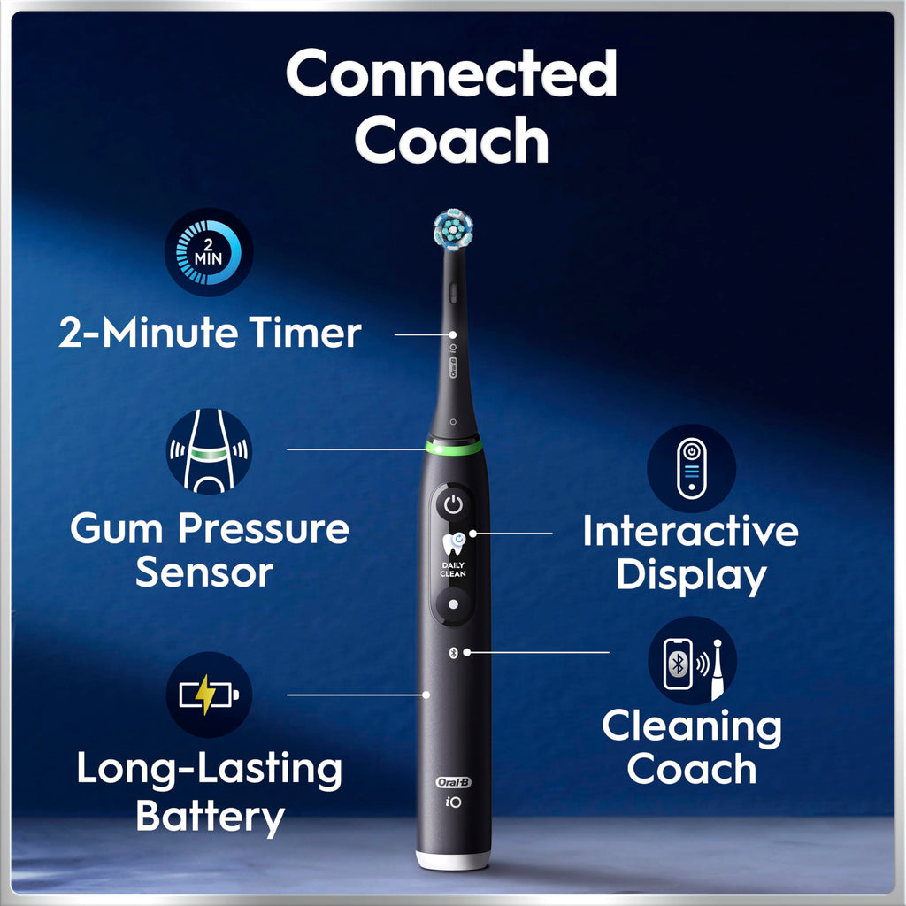 Oral-B iO6 Electric Toothbrush for Adults - 1 Head, 5 Modes, Teeth Whitening, Black Lava, Travel Case - 2 Pin Plug - Damaged Box