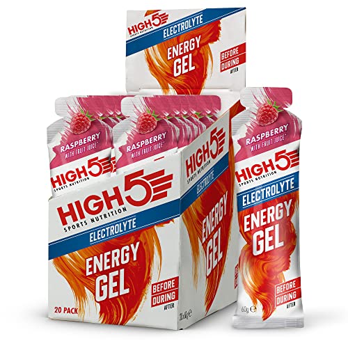 HIGH5 Energy Gel with Electrolytes - Raspberry Flavour - 20 x 60g Sachets - Sports Endurance Fuel - Damaged Box - BBE 03/2027
