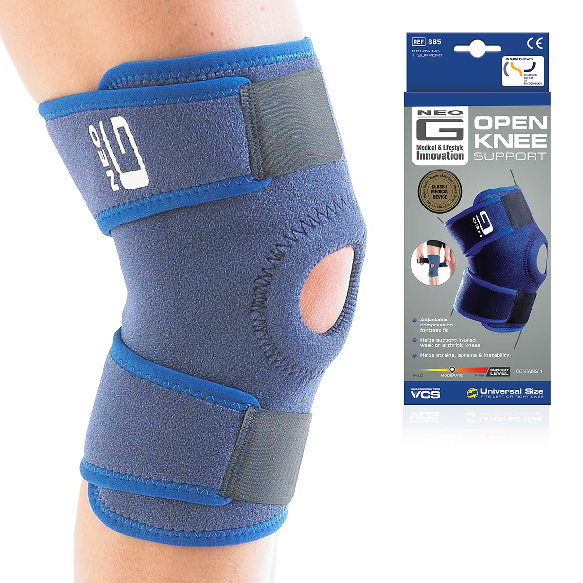 Neo-G Knee Support Open Patella Brace - Adjustable Compression - One Size - Unisex Pain Relief - Damaged Box