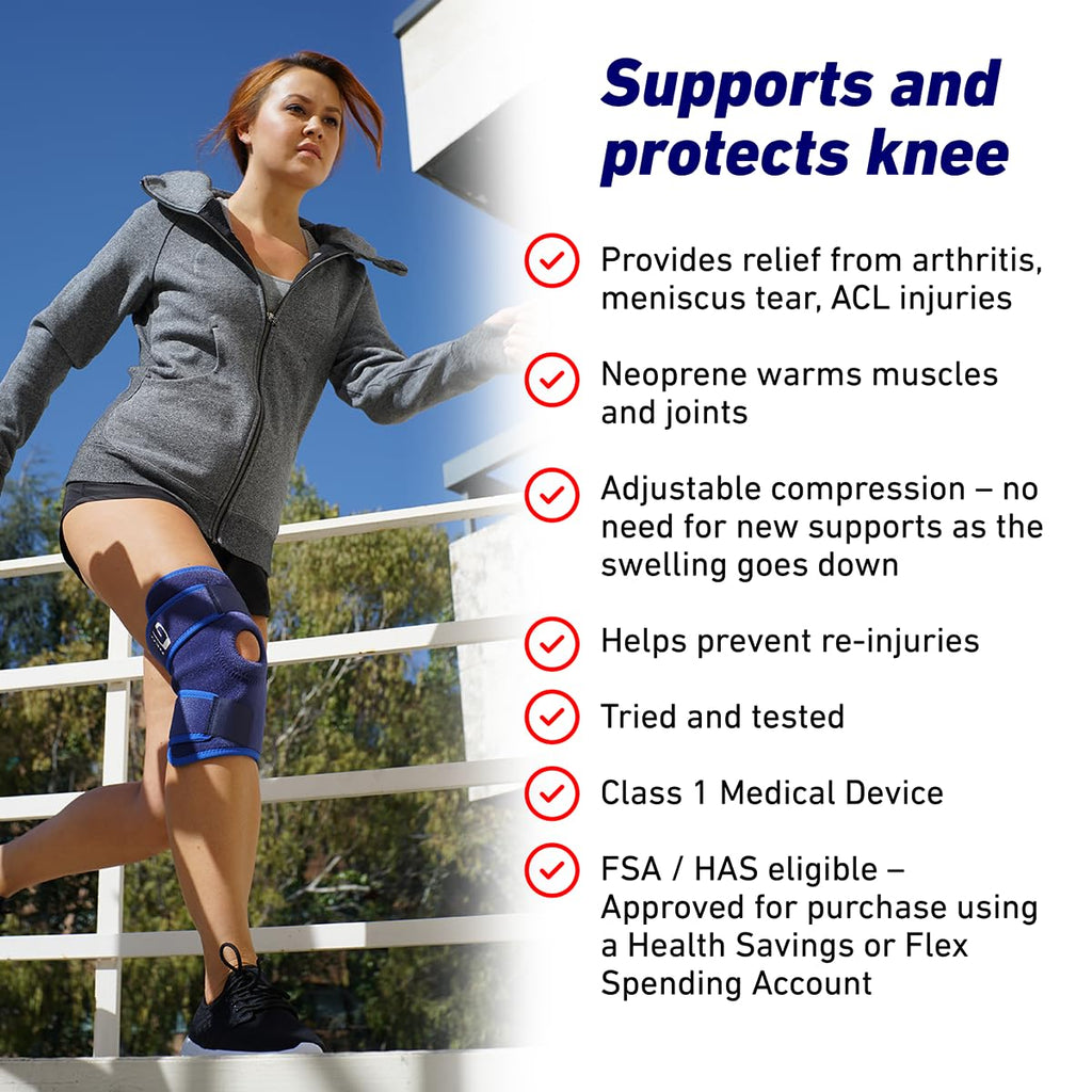 Neo-G Knee Support Open Patella Brace - Adjustable Compression - One Size - Unisex Pain Relief - Damaged Box