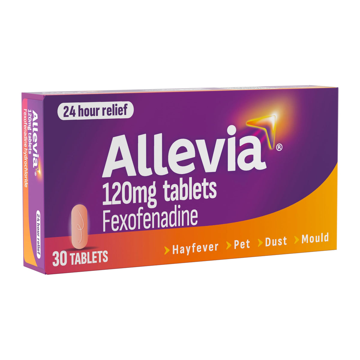 Allevia Hayfever Allergy Tablets 120mg Fexofenadine Antihistamine 30 Count - Damaged Box - BBE 11/2028