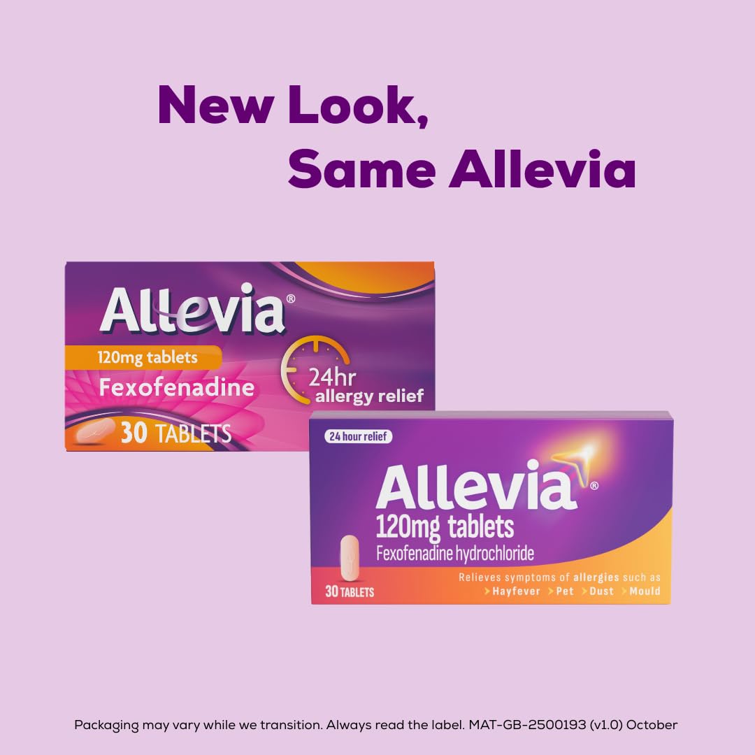 Allevia Hayfever Allergy Tablets 120mg Fexofenadine Antihistamine 30 Count - Damaged Box - BBE 11/2028