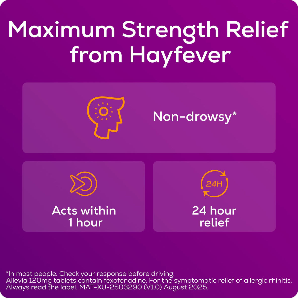 Allevia Hayfever Allergy Tablets 120mg Fexofenadine Antihistamine 30 Count - Damaged Box - BBE 11/2028