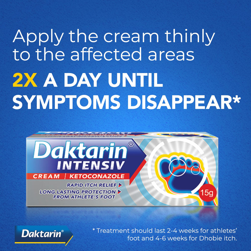 Daktarin Intensiv Athlete's Foot Cream 15g - Fungal Infection Treatment Miconazole Nitrate - Damaged Box - BBE 03/2028