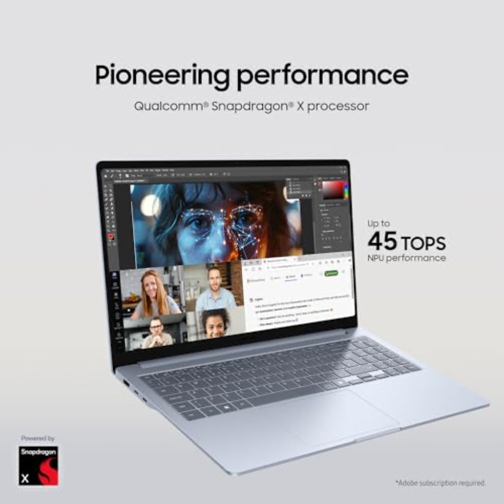 Samsung Galaxy Book 5 Edge Copilot+ Laptop, 15.6" Display, Qualcomm Snapdragon X Processor, 16GB RAM, 512GB Storage, 5g Aluminium Sapphire Blue - Very Good
