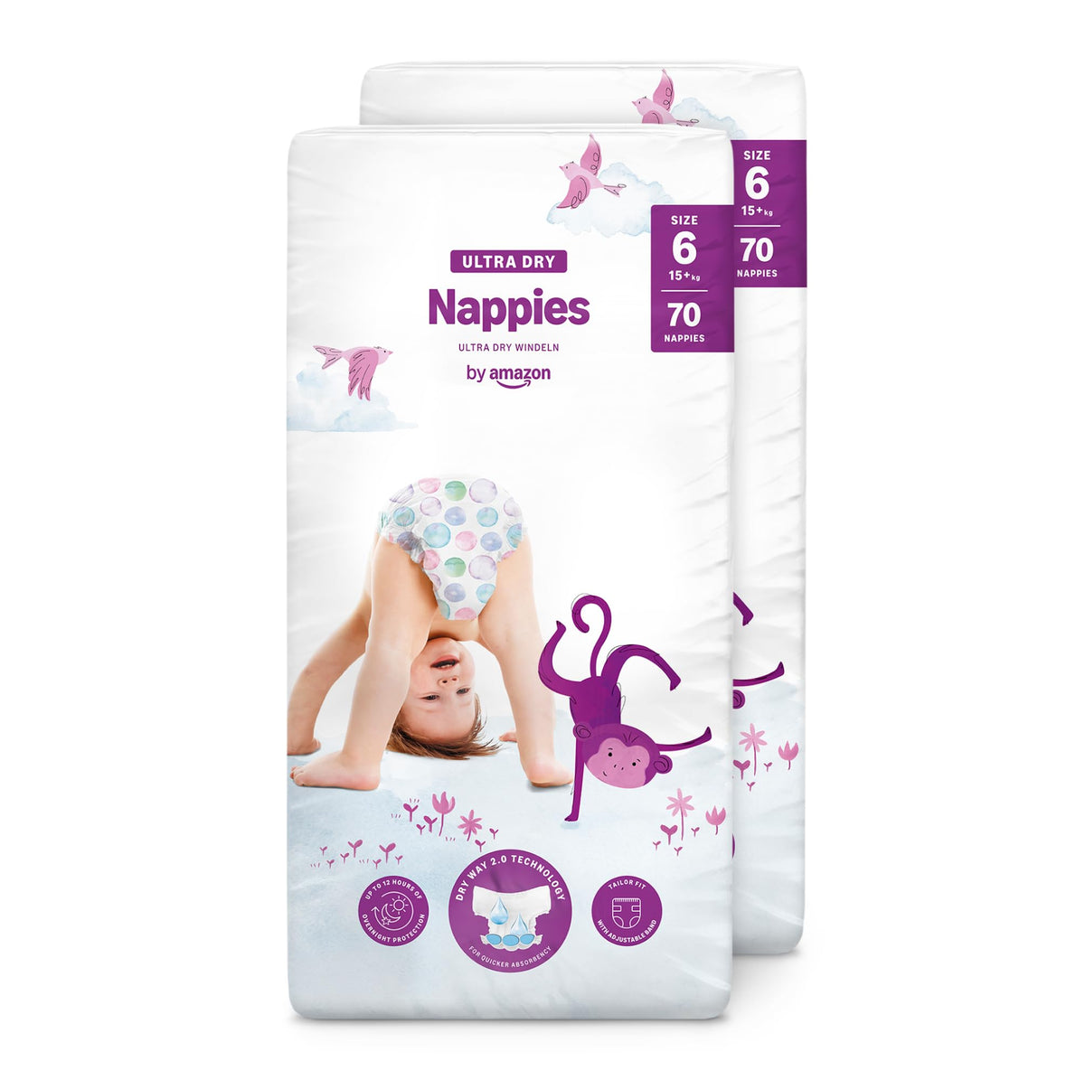 Amazon Ultra Dry Nappies Size 6 - 15+ kg - 140 Count - Baby Diapers Bulk Pack - New