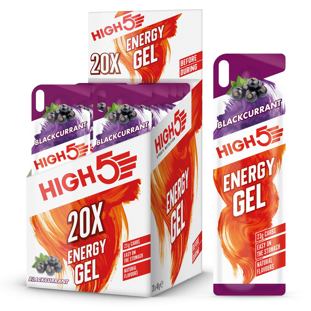 HIGH5 Energy Gels - Blackcurrant Running Fuel - 20x 40g Sachets - On-the-Go Endurance Sports Drink - Damaged Box - BBE 04/2027