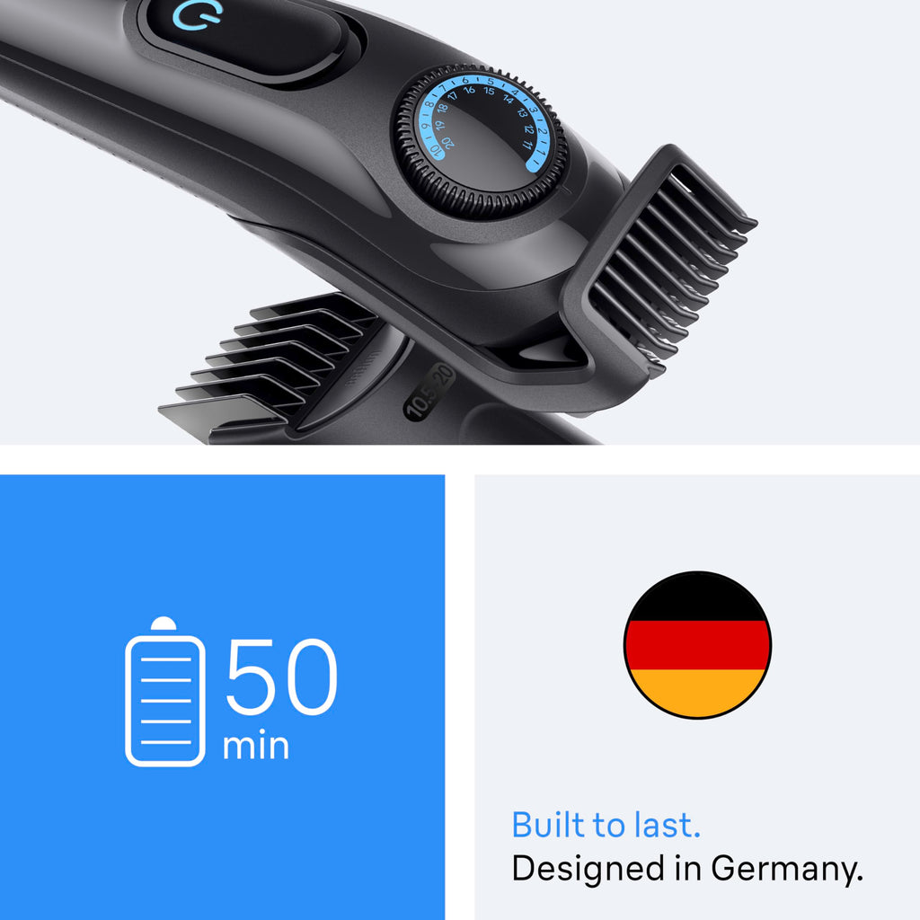 Braun Series 3 Beard Trimmer for Men BT3565 - 6-in-1 Grooming Kit - 40 Precision Lengths - Cordless Black/Blue - Damaged Box
