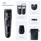 Braun Series 3 Beard Trimmer for Men BT3565 - 6-in-1 Grooming Kit - 40 Precision Lengths - Cordless Black/Blue - Damaged Box