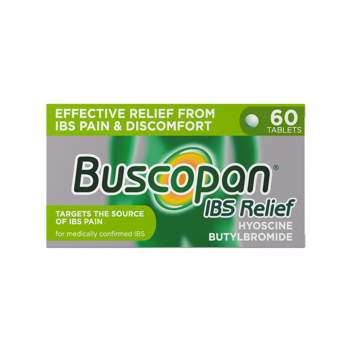 Buscopan Targeted Belly Pain Relief 60 Tablets - Abdominal Cramps Bloating IBS Symptom Relief - Damaged Box - BBE 11/2028
