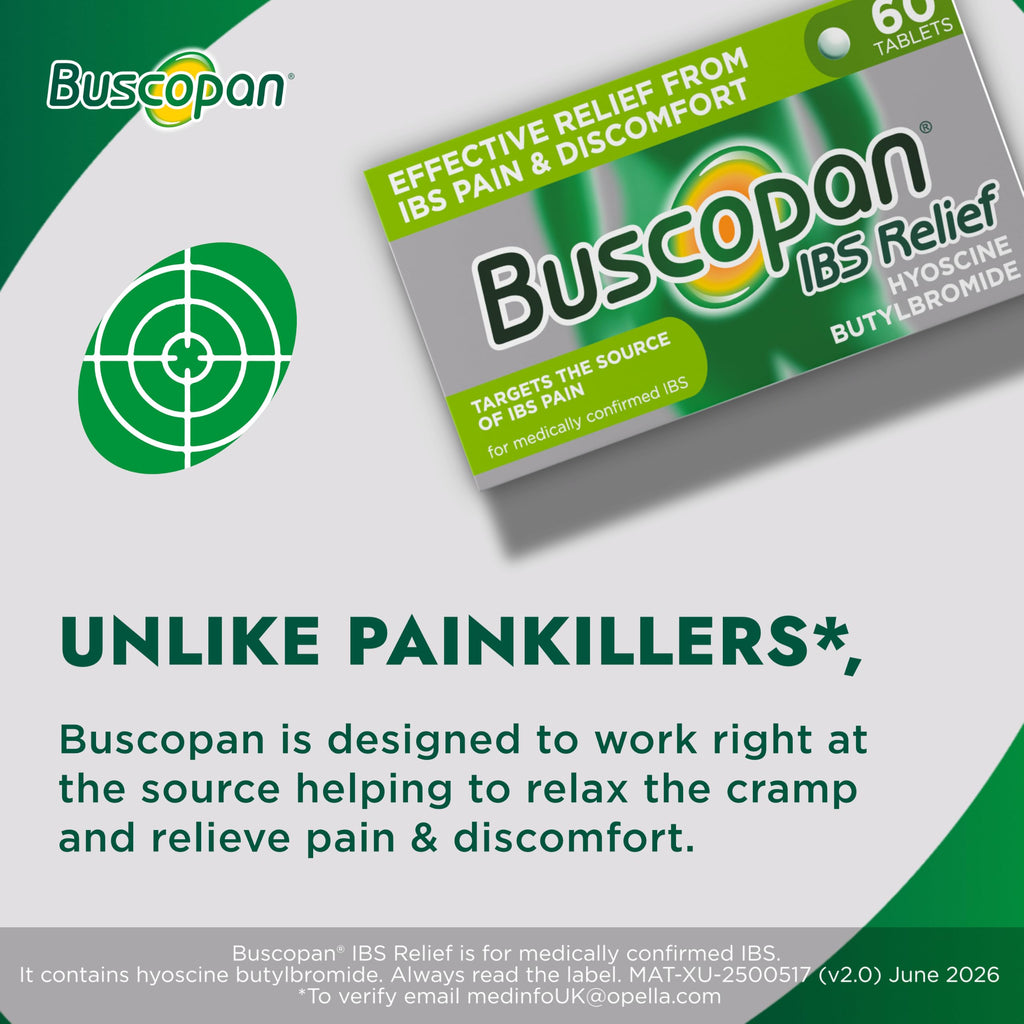 Buscopan Targeted Belly Pain Relief 60 Tablets - Abdominal Cramps Bloating IBS Symptom Relief - Damaged Box - BBE 11/2028