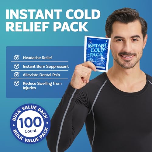 Instant Cold Pack - 100 Packs Disposable Ice Packs for Injuries, Pain Relief, Swelling, First Aid - 6x4.5in Cold Compress - Damaged Box