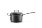 LE CREUSET Toughened Non-Stick Saucepan with Helper Handle & Glass Lid - 18cm Black Aluminium 51108180010302 - New