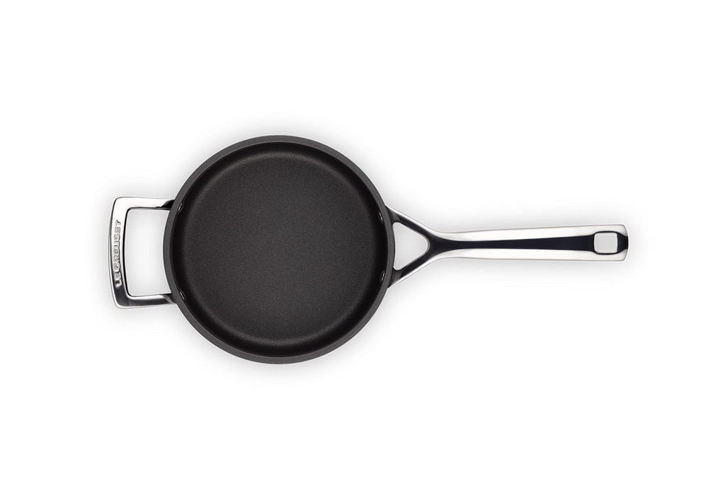 LE CREUSET Toughened Non-Stick Saucepan with Helper Handle & Glass Lid - 18cm Black Aluminium 51108180010302 - New