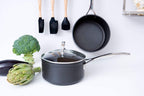 LE CREUSET Toughened Non-Stick Saucepan with Helper Handle & Glass Lid - 18cm Black Aluminium 51108180010302 - New