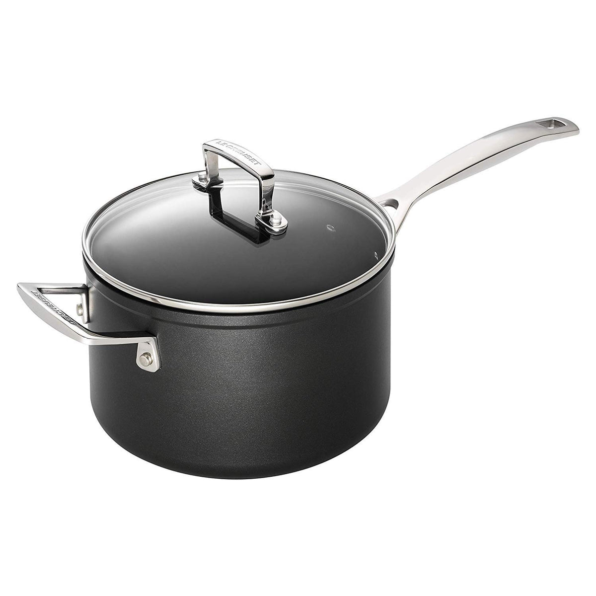 LE CREUSET Toughened Non-Stick Saucepan with Helper Handle & Glass Lid - 18cm Black Aluminium 51108180010302 - New