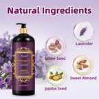 Pjordo Lavender Massage Oil 296ml - Aromatherapy Body Oil for Relaxing, Soothing Skin - Grape Seed, Sweet Almond, Jojoba - Damaged Box