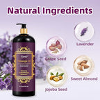 Pjordo Lavender Massage Oil 296ml - Aromatherapy Body Oil for Relaxing, Soothing Skin - Grape Seed, Sweet Almond, Jojoba - Damaged Box