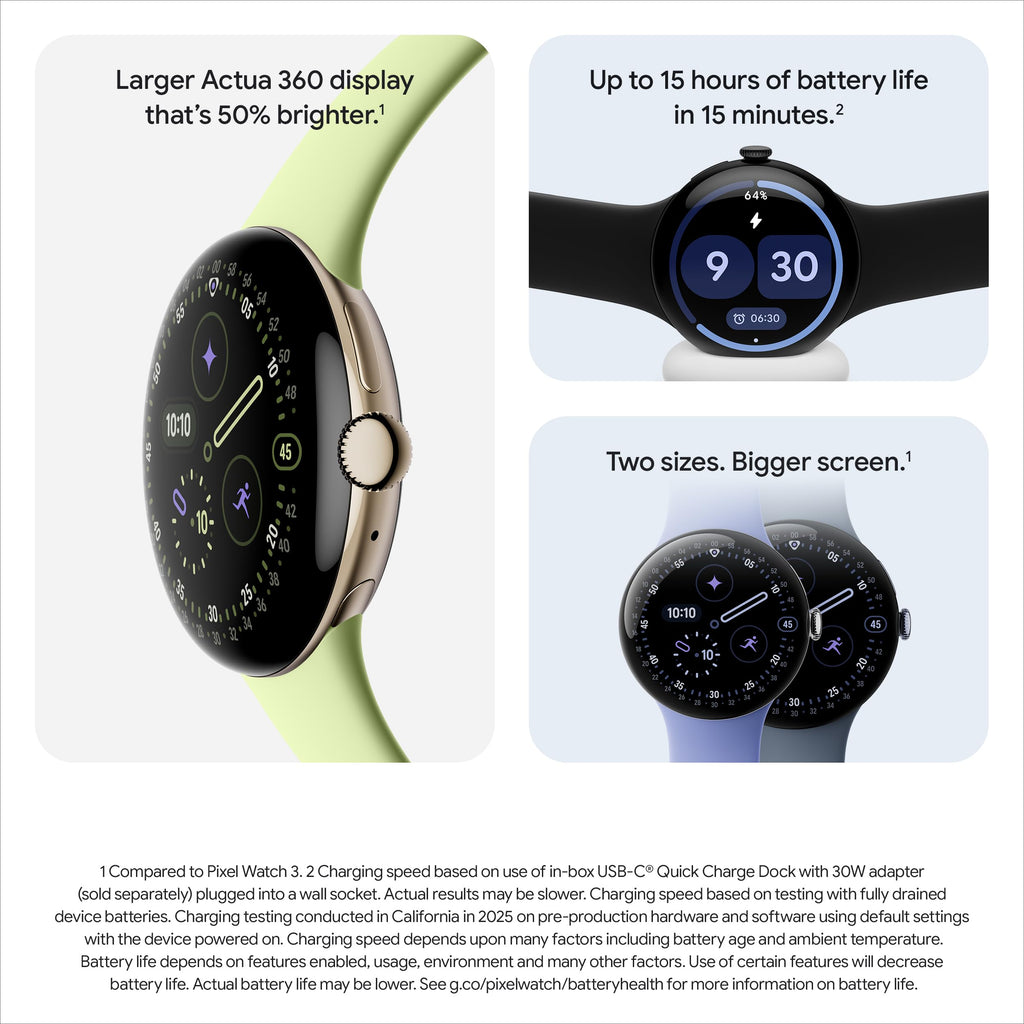 Google Pixel Watch 4 (41mm) - Polished Silver Aluminium - Porcelain Active Band - Android Smartwatch Wi-Fi - Good