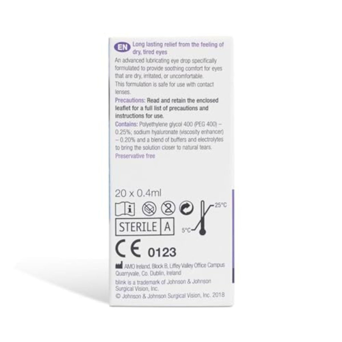 Blink Intensive Eye Drops for Dry Eyes - 20 x 0.4ml Single-Use Vials Lubricating Relief - Damaged Box - BBE 05/2027