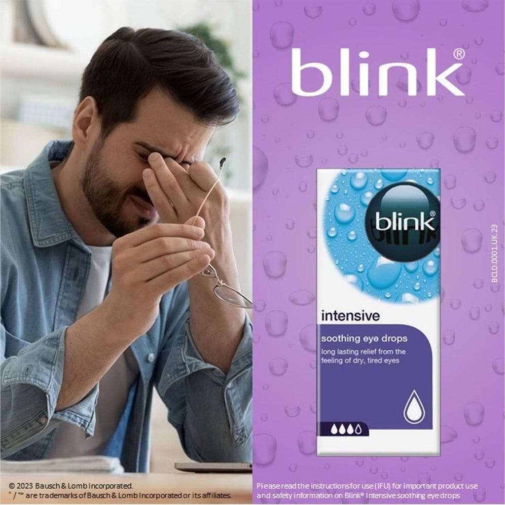 Blink Intensive Eye Drops for Dry Eyes - 20 x 0.4ml Single-Use Vials Lubricating Relief - Damaged Box - BBE 05/2027