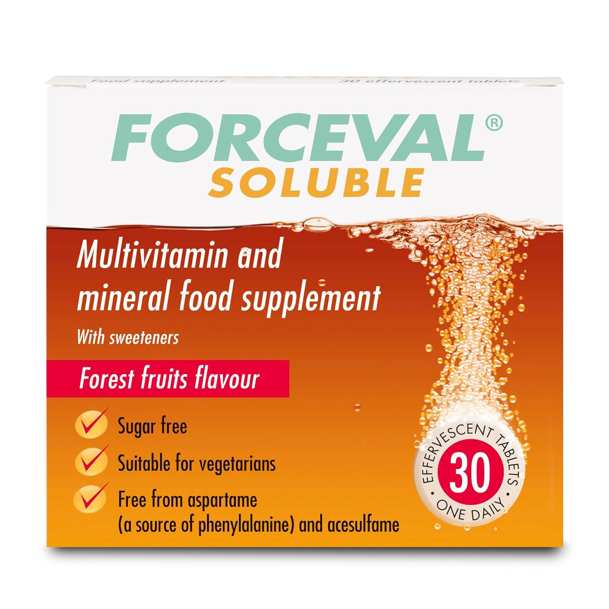 Forceval Soluble Effervescent Multivitamin Tablets - 30 Pack - Daily Health & Wellbeing Supplement - Damaged Box - BBE 01/2028