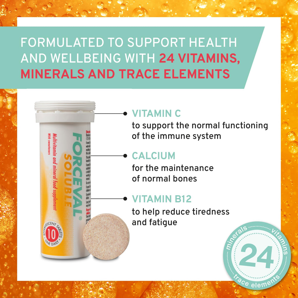 Forceval Soluble Effervescent Multivitamin Tablets - 30 Pack - Daily Health & Wellbeing Supplement - Damaged Box - BBE 01/2028