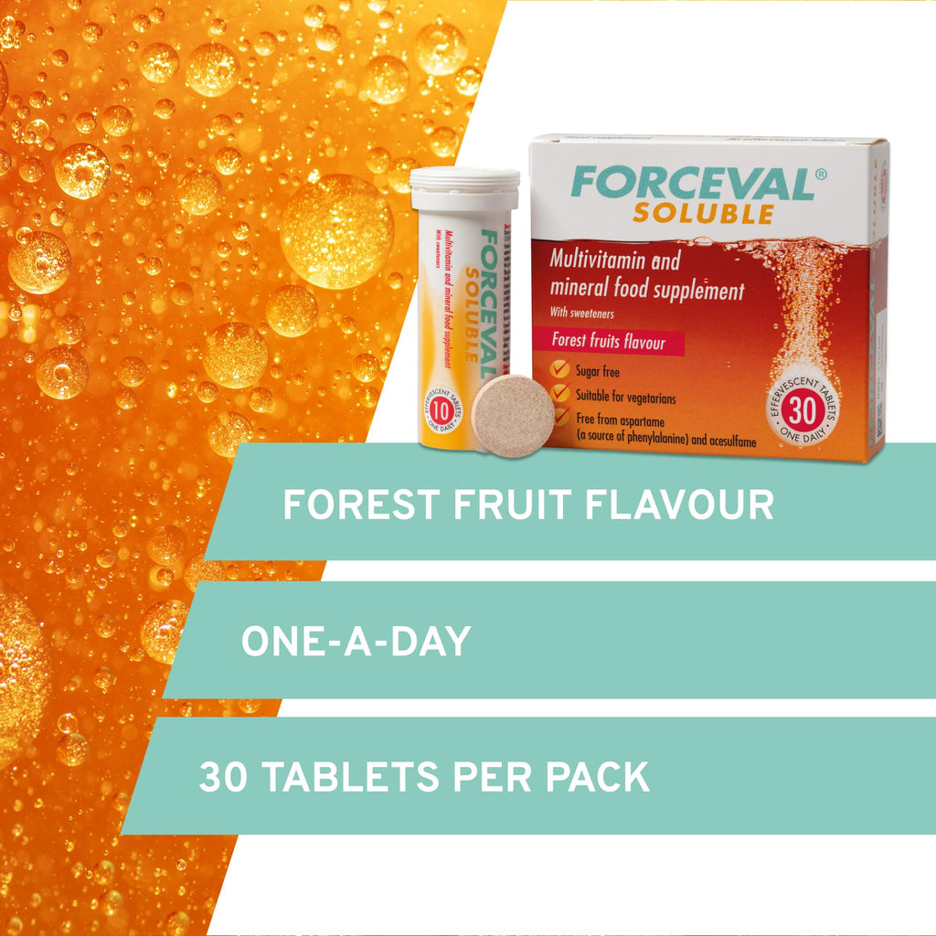 Forceval Soluble Effervescent Multivitamin Tablets - 30 Pack - Daily Health & Wellbeing Supplement - Damaged Box - BBE 01/2028