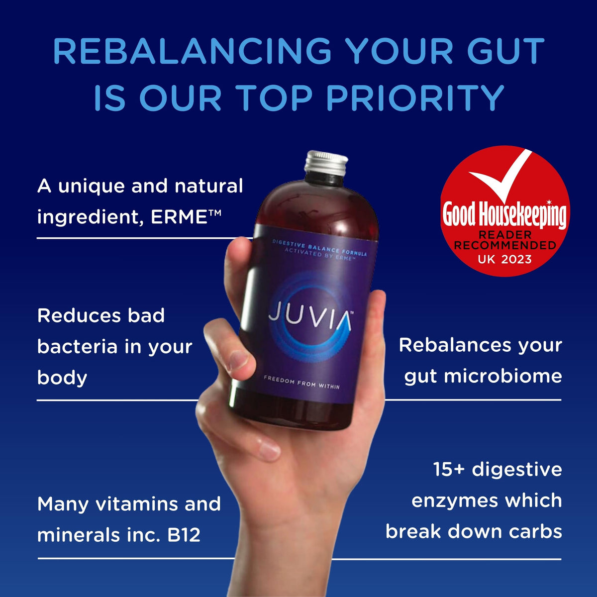 JUVIA Digestive Enzyme Supplement - Gut Health, B12, Immunity, Metabolism, Bloating Relief - 60 Servings (2x 450g) - Like New - BBE 06/2027