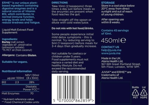JUVIA Digestive Enzyme Supplement - Gut Health, B12, Immunity, Metabolism, Bloating Relief - 60 Servings (2x 450g) - Like New - BBE 06/2027