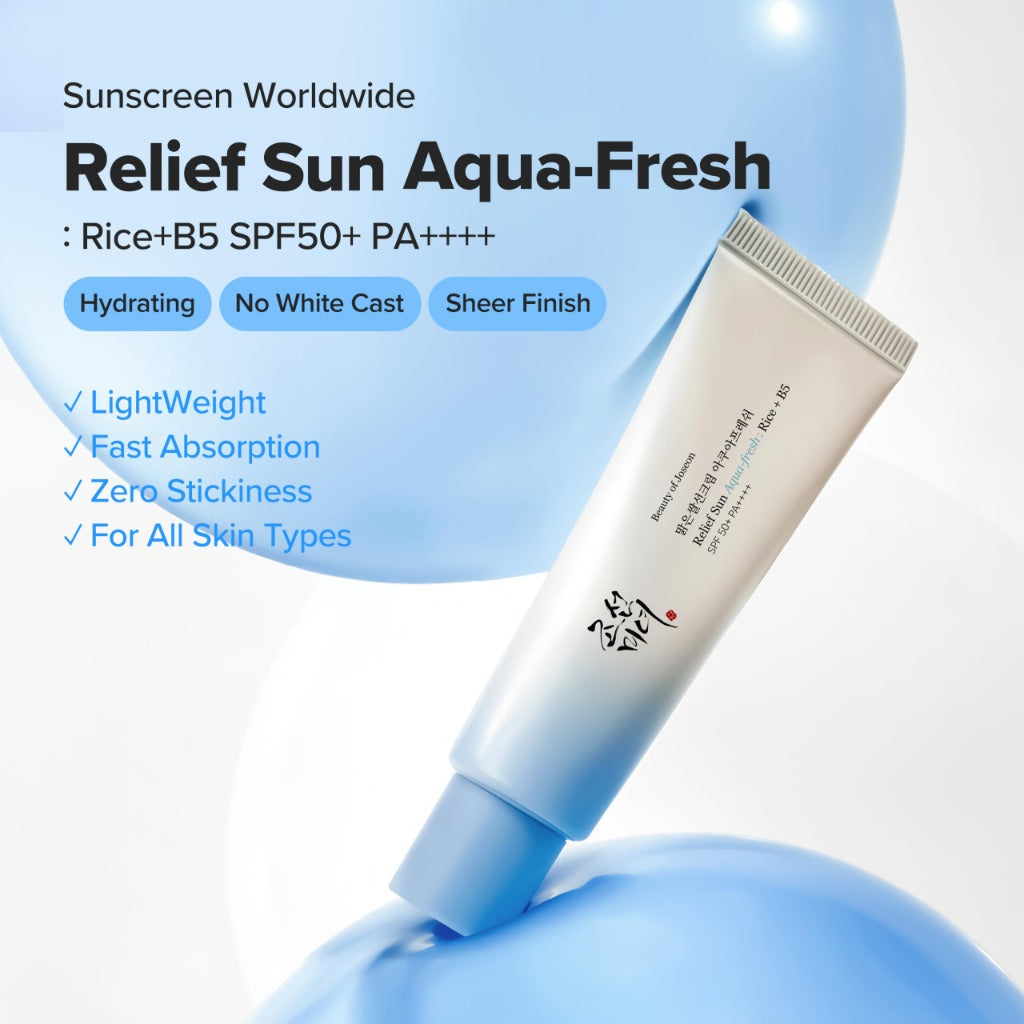 Beauty of Joseon Relief Sun Aqua-Fresh Rice Seed Water + Panthenol SPF50 PA++++ Daily Korean Sunscreen 50ml Oily Skin - New - BBE 12/2028
