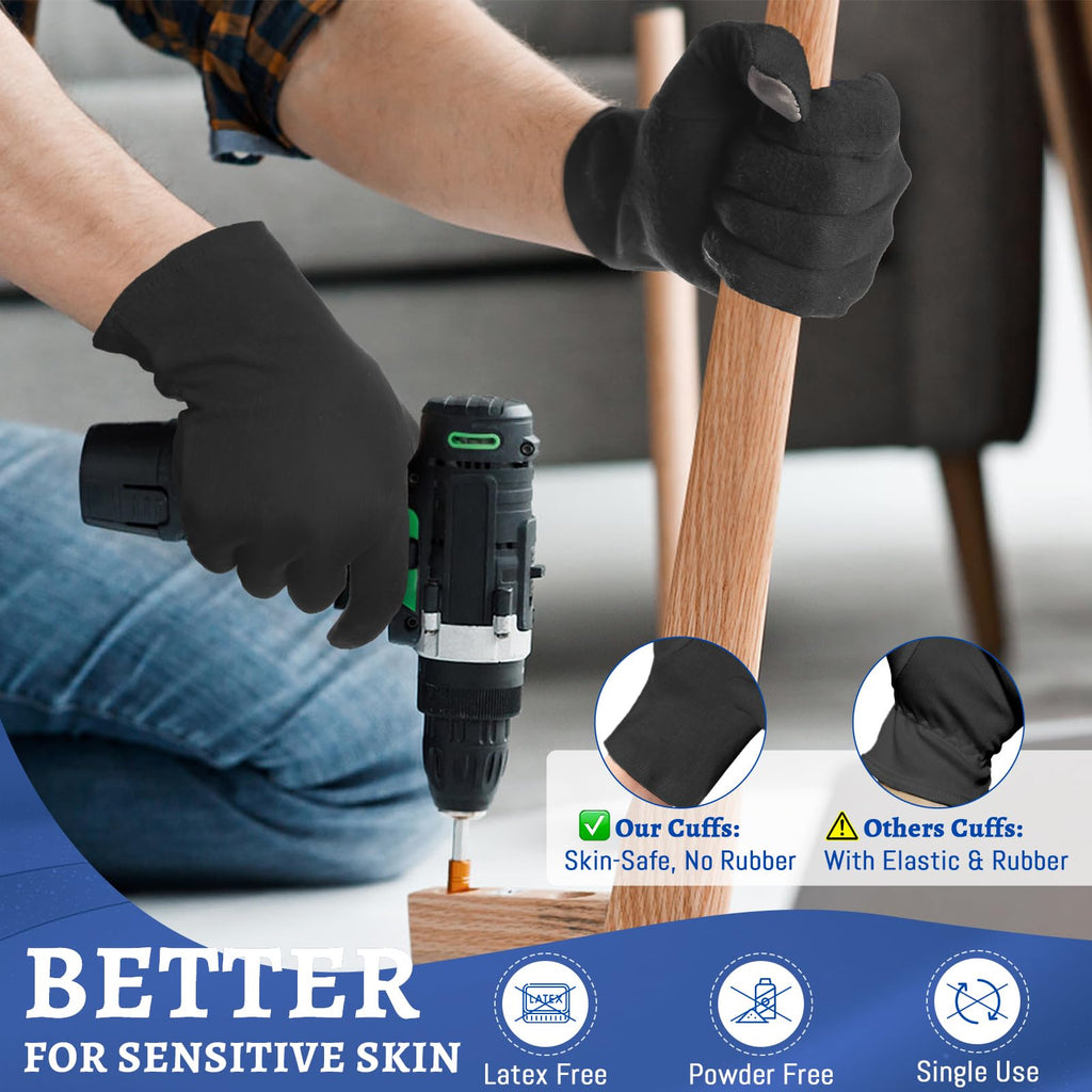 Migliore Wear 5 Pairs Cotton Eczema Gloves - Touchscreen Black - Moisturising Dry Skin Hand Protection - Damaged Box