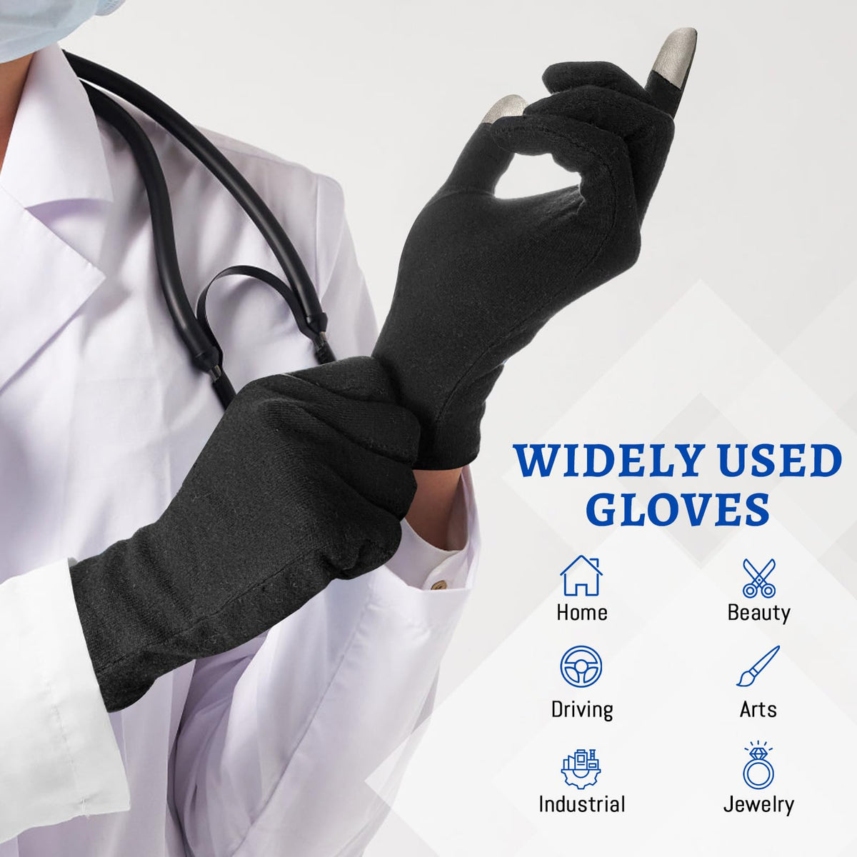 Migliore Wear 5 Pairs Cotton Eczema Gloves - Touchscreen Black - Moisturising Dry Skin Hand Protection - Damaged Box