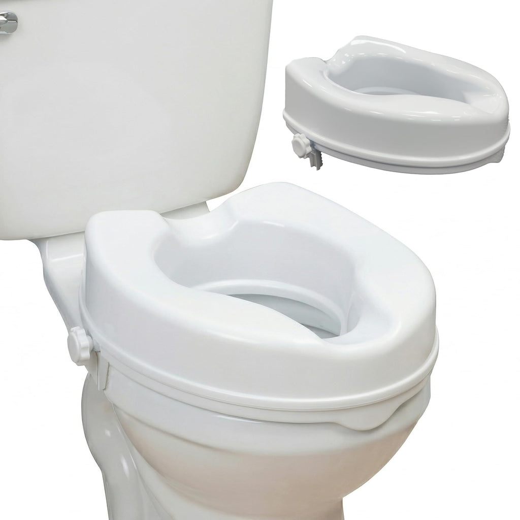 Eazy 4 Inch Raised Toilet Seat - Secure Locking Riser for Elderly Disabled Adults - Hip Knee Recovery Aid - New
