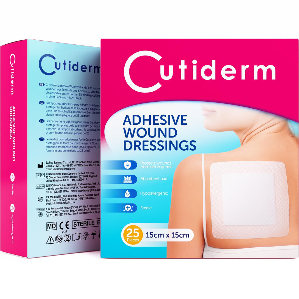 Cutiderm Adhesive Wound Dressing 15cm x 15cm Sterile Wound Care Plaster - Pack of 25 - Damaged Box - BBE 09/2030