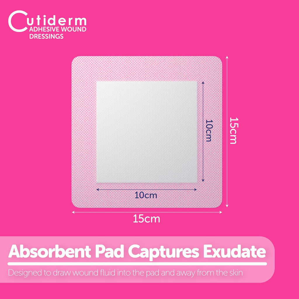 Cutiderm Adhesive Wound Dressing 15cm x 15cm Sterile Wound Care Plaster - Pack of 25 - Damaged Box - BBE 09/2030