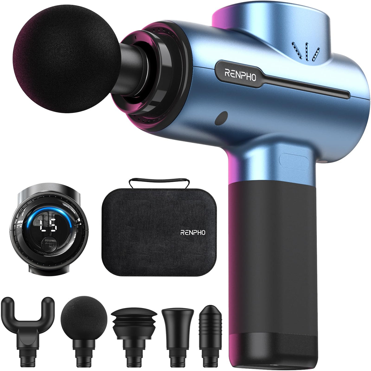 RENPHO Massage Gun Deep Tissue Percussion Massager - 5 Speeds, 5 Heads - Muscle Recovery Handheld Massager - Damaged Box
