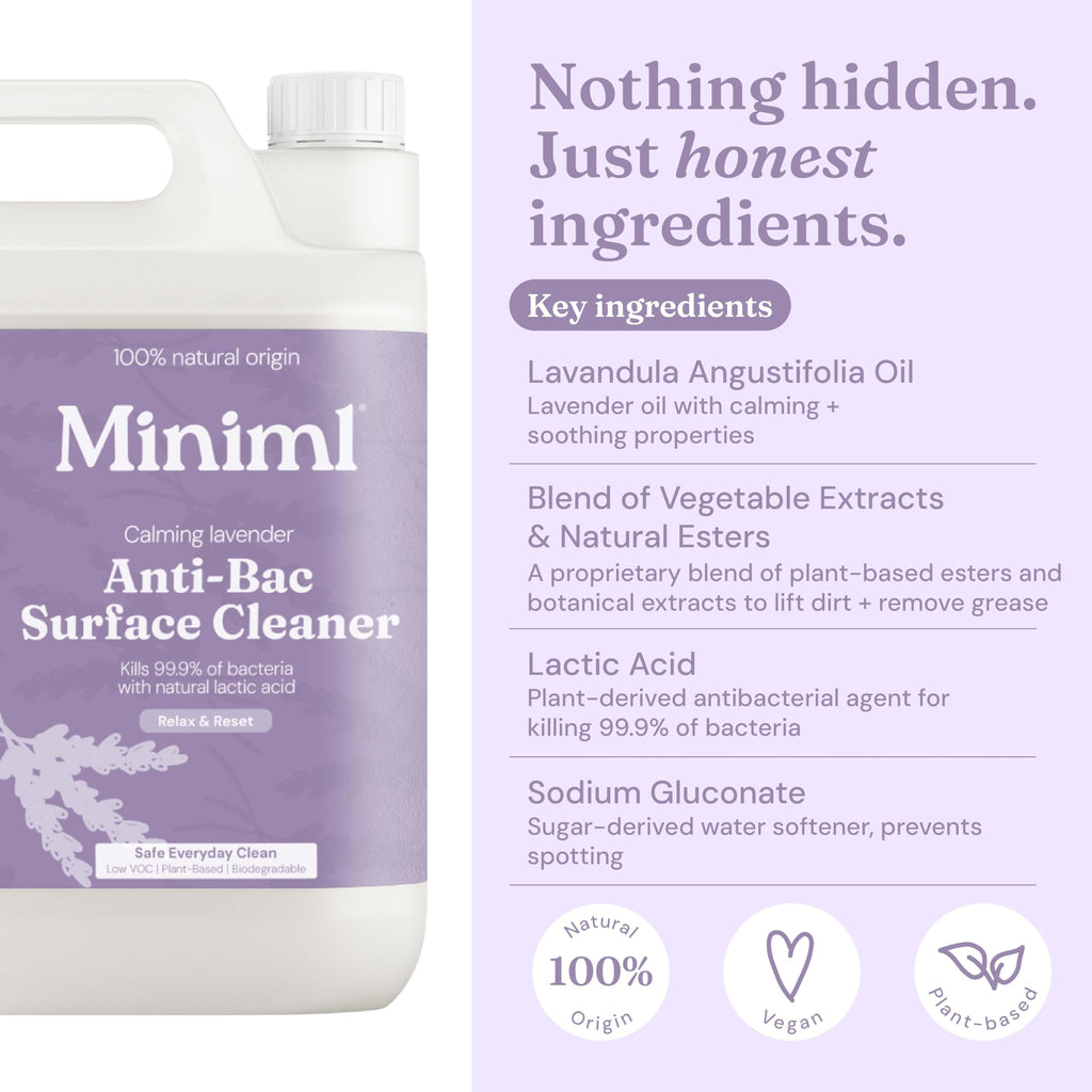 Miniml Eco Antibacterial Surface Cleaner Spray Refill 5L - French Lavender Disinfectant - New