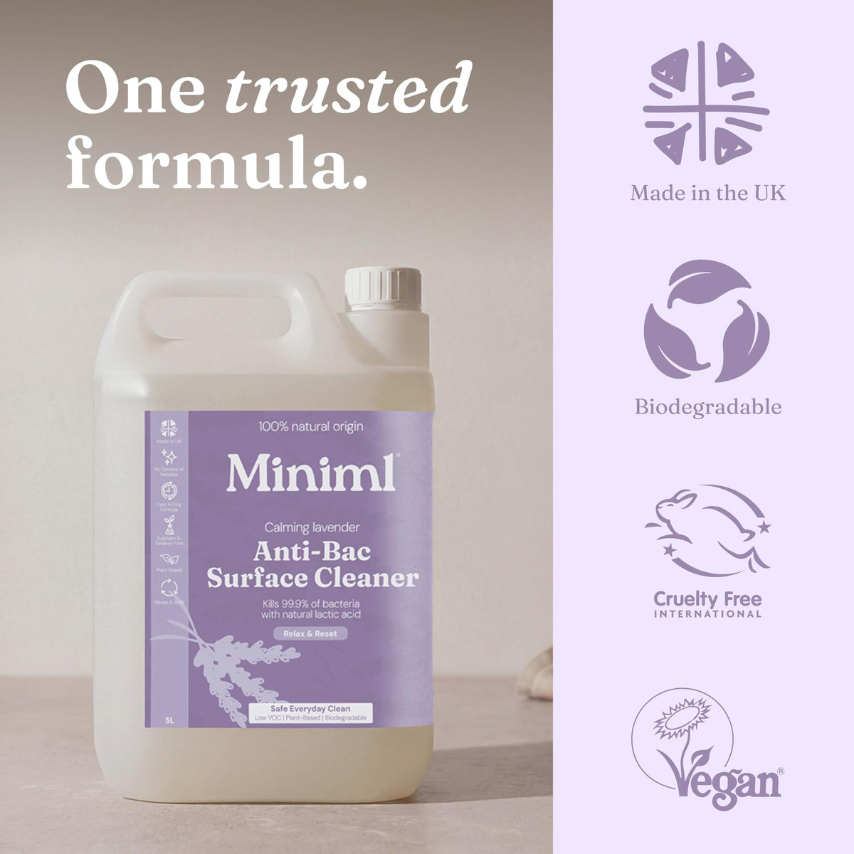 Miniml Eco Antibacterial Surface Cleaner Spray Refill 5L - French Lavender Disinfectant - New