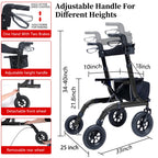 Rollator Walker Lightweight Foldable All Terrain with Seat - 10-inch Wheels, Handles, Backrest - Black for Seniors Adult - Damaged Box