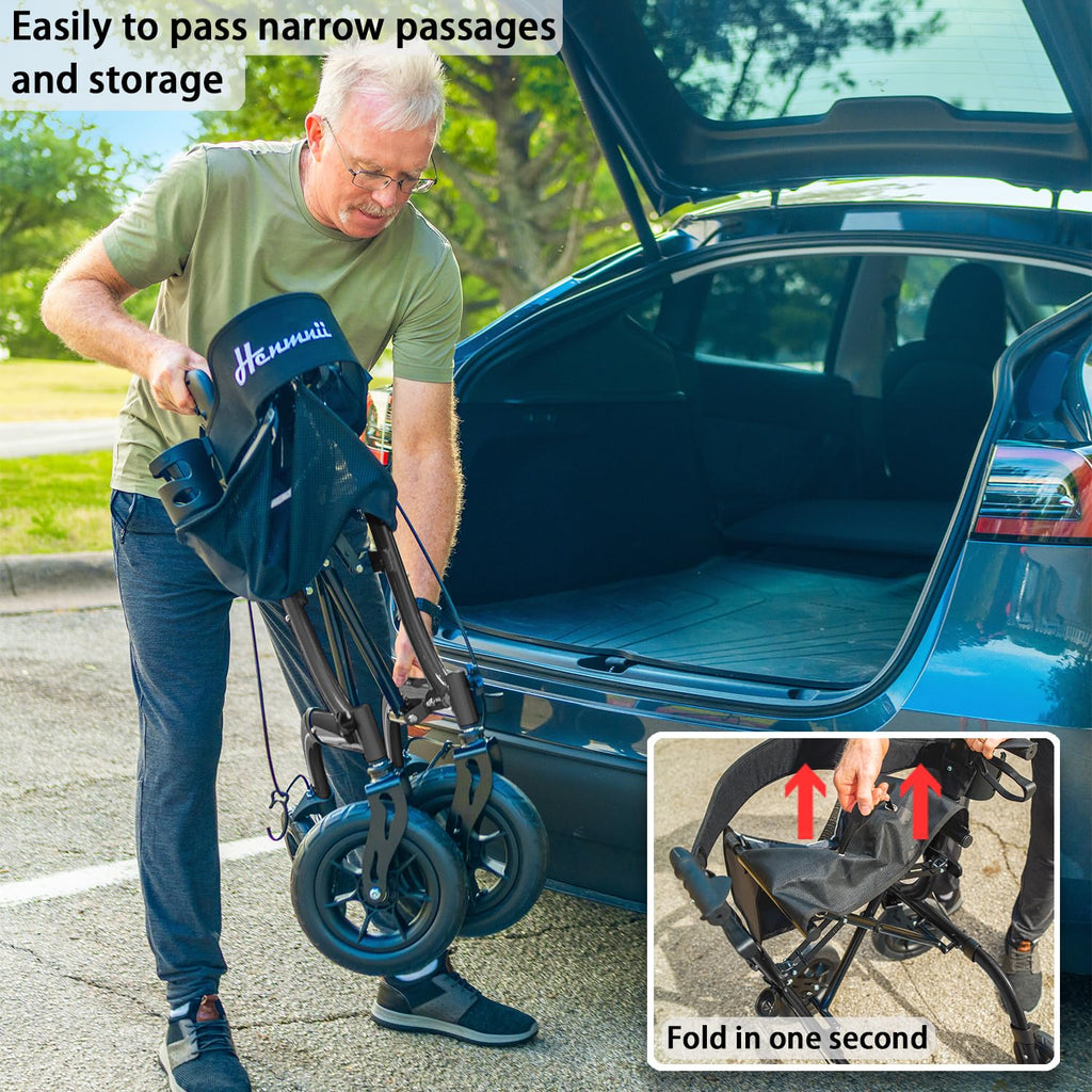 Rollator Walker Lightweight Foldable All Terrain with Seat - 10-inch Wheels, Handles, Backrest - Black for Seniors Adult - Damaged Box