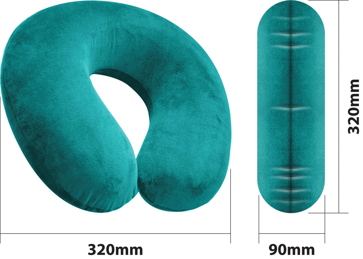 Memory Foam Travel Pillow - Moulded Pressure Relief Neck Cushion - Head Support for Car Plane Train - Teal - Very Good