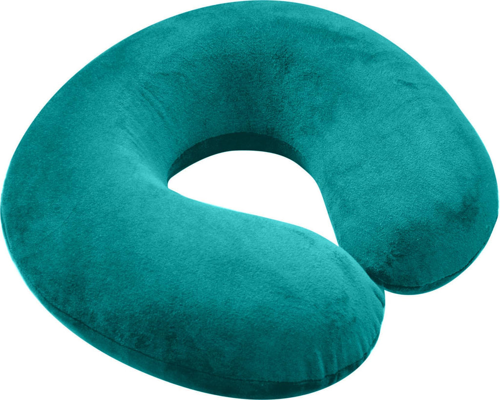 Memory Foam Travel Pillow - Moulded Pressure Relief Neck Cushion - Head Support for Car Plane Train - Teal - Very Good